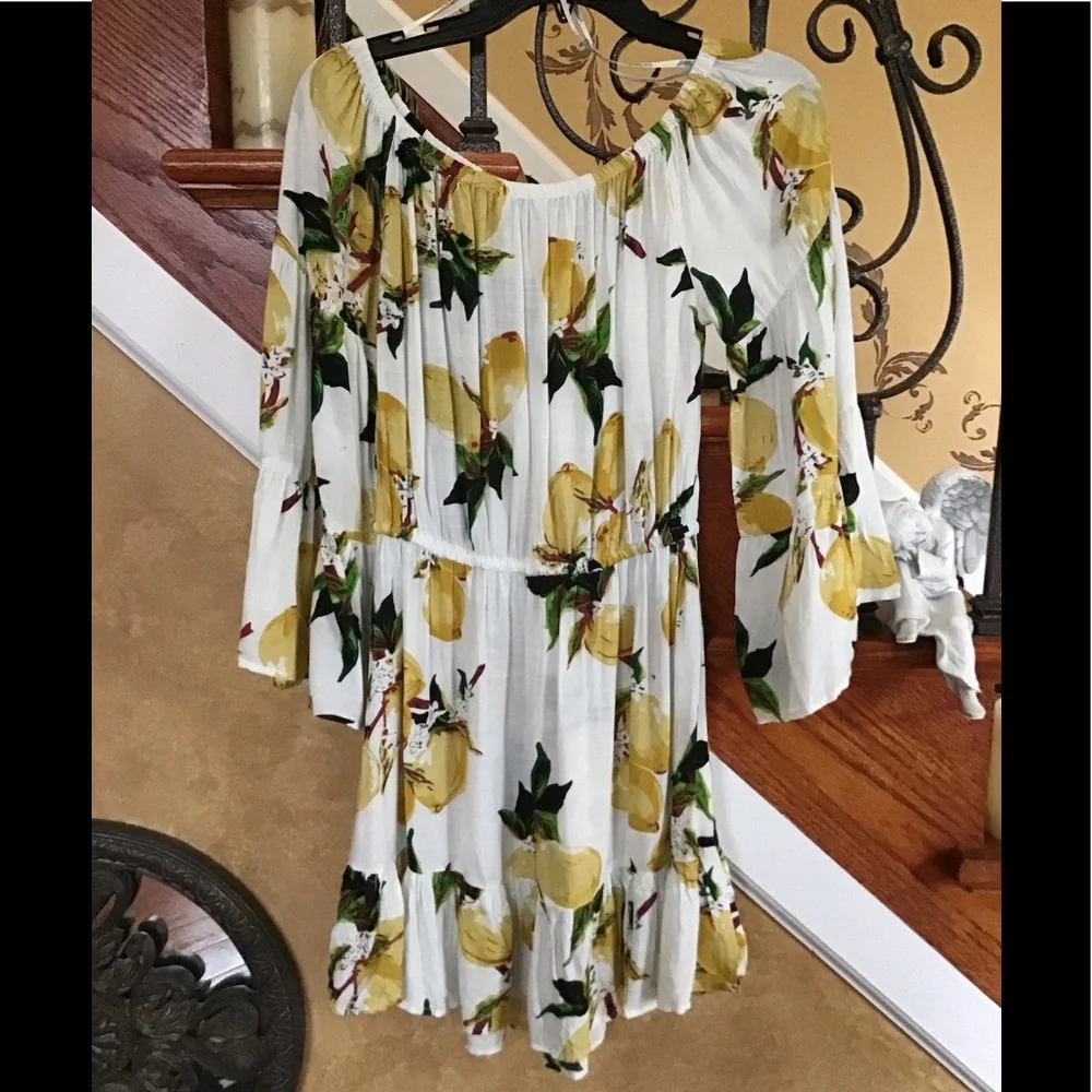 Blue Island Lemon Print Drawstring Off Shoulder Dress/ Cover-up Size XS - Picture 2 of 16